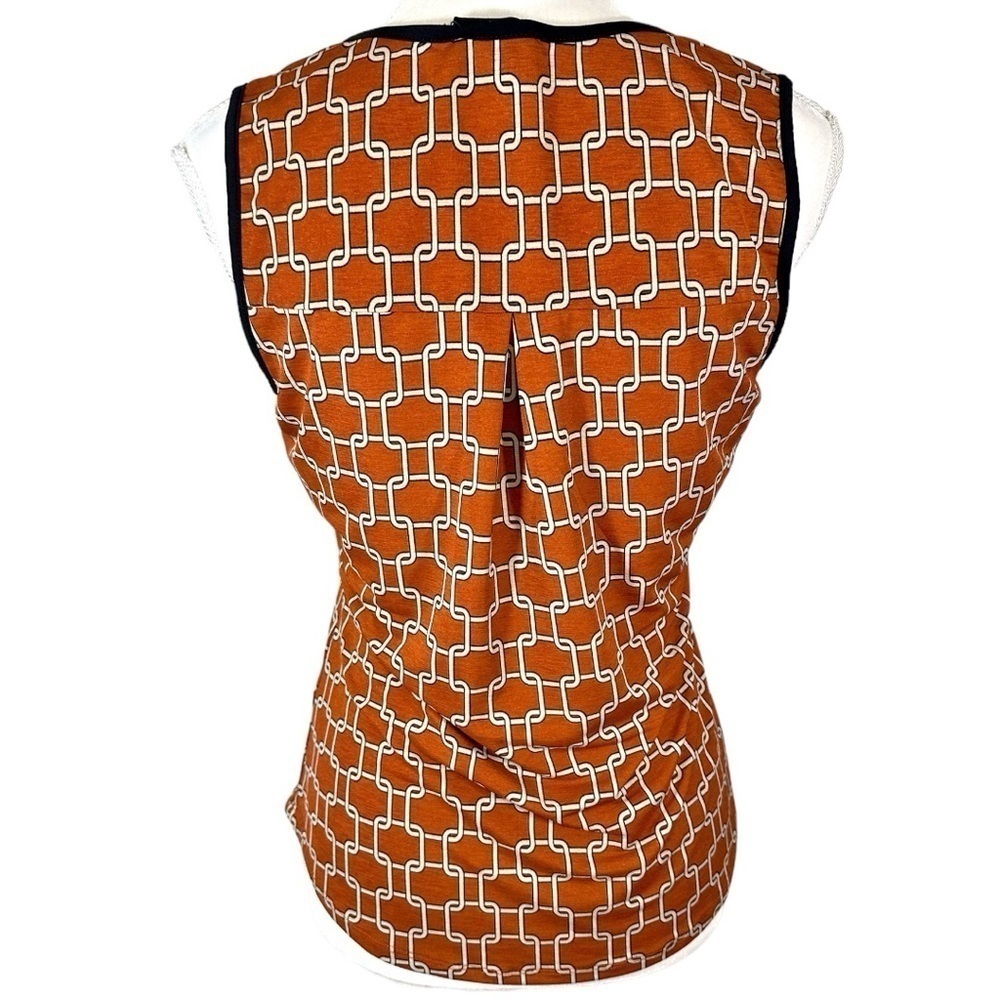 🌸The Workshop- Orange Chain Print Dressy Tank w/ Zip Neckline - Size M - Picture 4 of 8